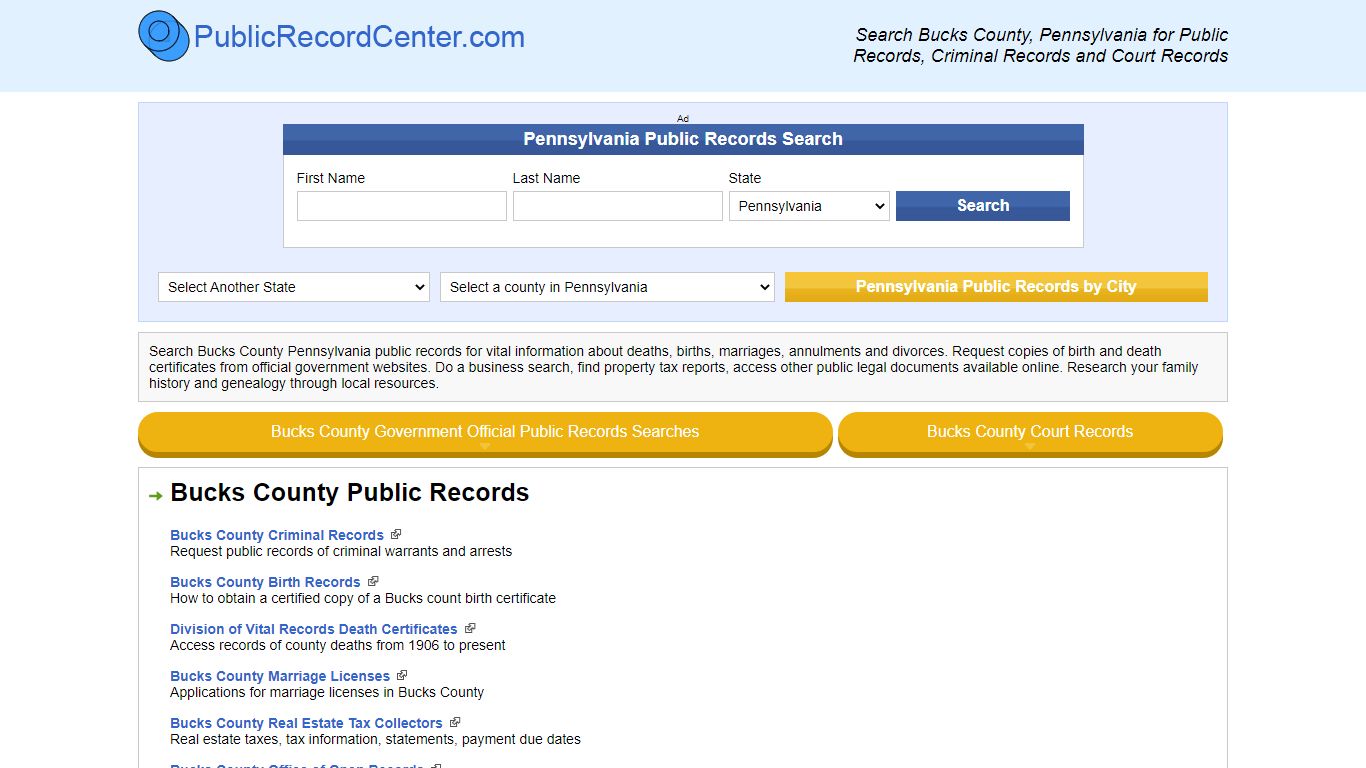 Bucks County Pennsylvania Free Public Records - Court ...